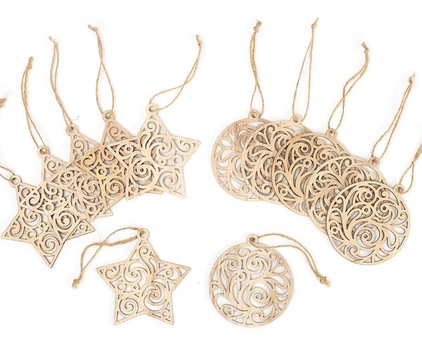 Wooden Christmas hangers - 6 circles and 4 stars